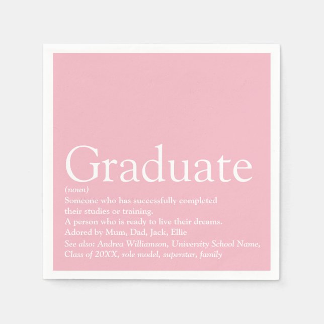 Graduate Definition Girly Pink Modern Napkin (Front)