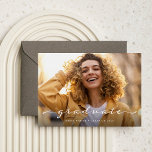 Graduate | Delicate Script and Two Photos Announcement<br><div class="desc">This simple and stylish Class of 2023 graduation announcement says "graduate" in delicate,  white elegant modern script with your favourite personal photo across the front of the card. Further information about the grad can go on the back,  with a minimalist black and white design.</div>