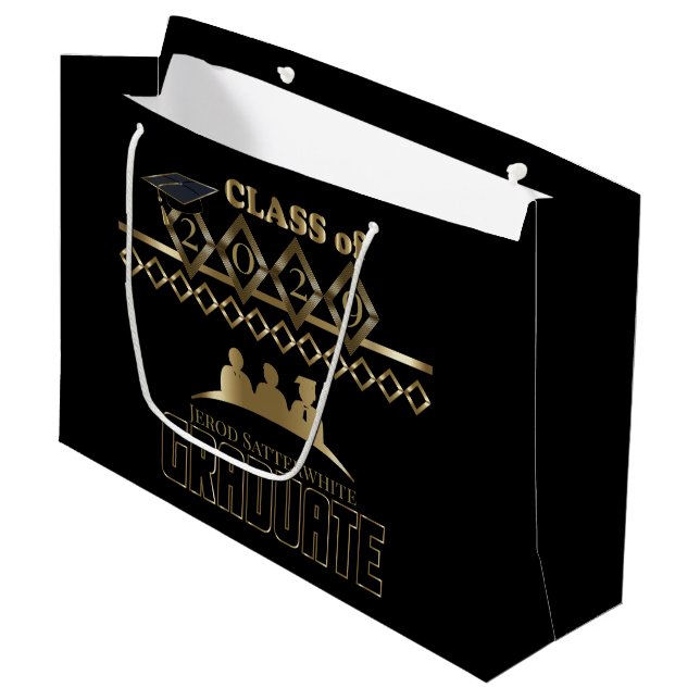 Graduate - DIY Year and Name - Black Large Gift Bag (Front Angled)