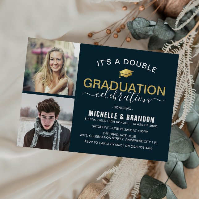 Graduate Double Celebration Graduation Party Photo Invitation (Creator Uploaded)