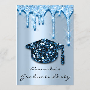 Graduate Drips Blue Navy Cap3D Effect Glam 🎉 Invitation