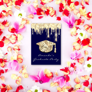 Graduate Drips Gold Cap 3D Glam Blue Navy Invitation