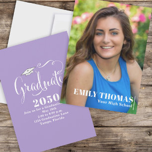 Graduate Elegant Calligraphy Script Pink Photo Invitation