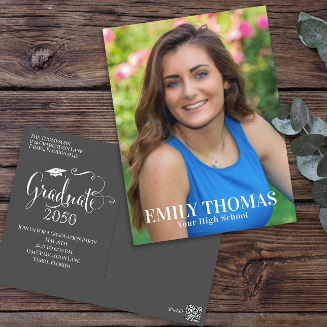 Graduate Elegant Calligraphy Typography Photo Postcard (Creator Uploaded)