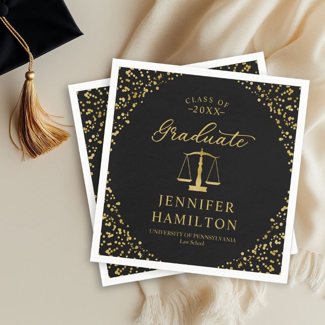 Graduate Elegant Gold Black Law School Graduation Napkin (Creator Uploaded)