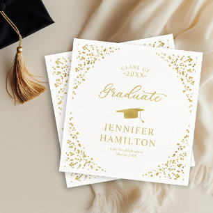 Graduate Elegant Gold Confetti On White Graduation Napkin
