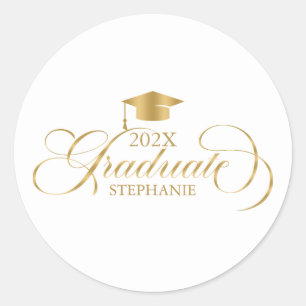 Graduate Elegant Gold Script Typography Classic Round Sticker