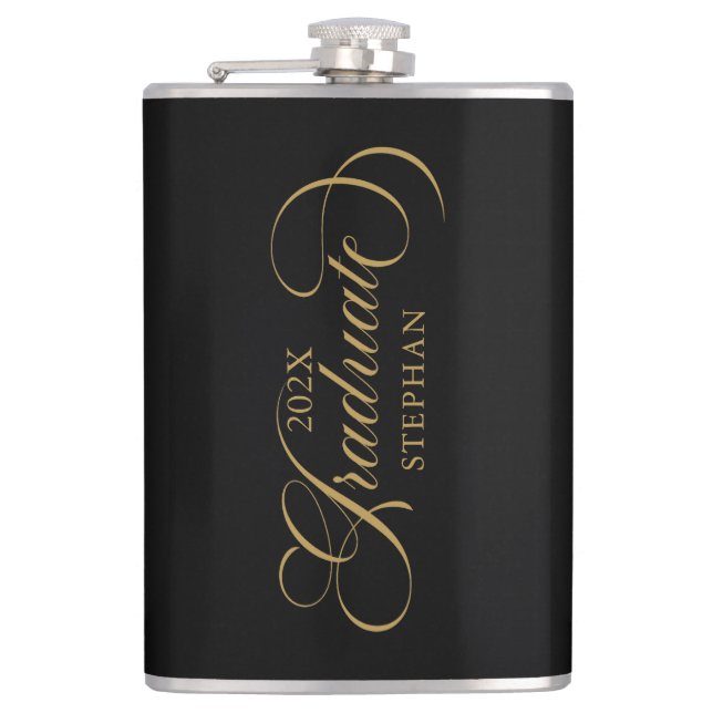 Graduate Elegant Gold Script Typography Hip Flask (Front)