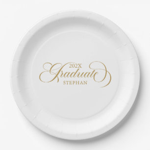 Graduate Elegant Gold Script Typography Paper Plate
