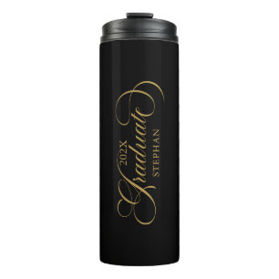 Graduate Elegant Gold Script Typography Thermal Tumbler