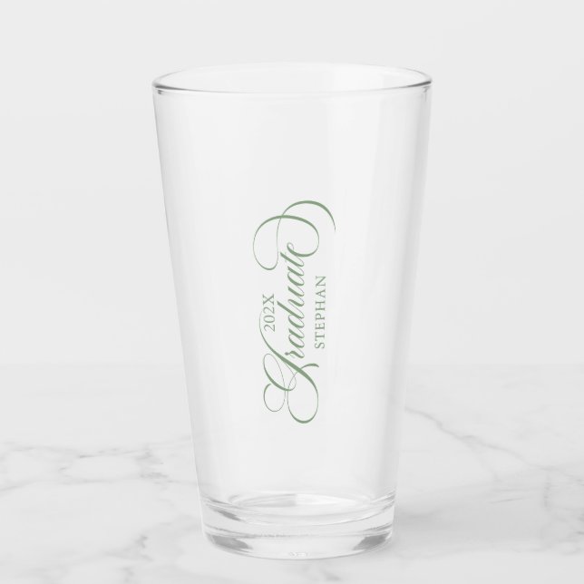 Graduate Elegant Sage Green Script Typography  Glass (Front)