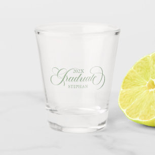 Graduate Elegant Sage Green Script Typography Shot Glass