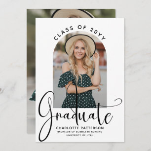Graduate Elegant Script Graduation Arch Photo Invitation