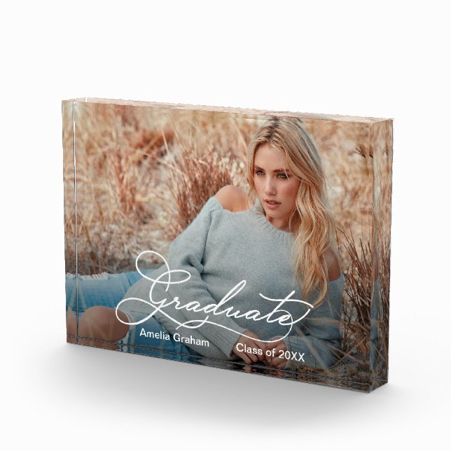 Graduate Elegant Script Graduation Gift Photo Block (Right)