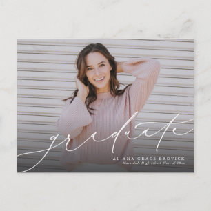 Graduate elegant script horizontal graduation invitation postcard