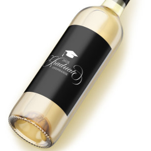Graduate Elegant White Script Typography Wine Label