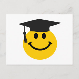 Graduate face with graduation hat announcement postcard