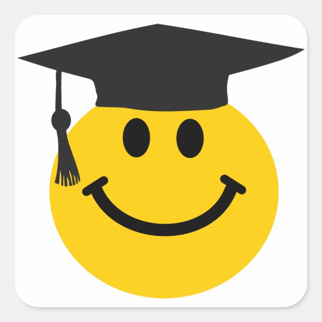 Graduate face with graduation hat square sticker (Front)