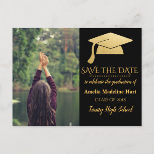 Graduate Faux Gold Foil Hat   Save The Date Photo Postcard