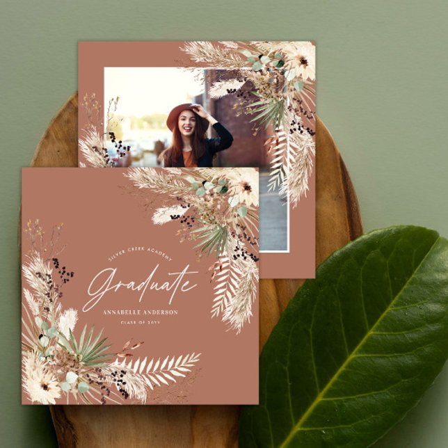 Graduate favour pampas eucalyptus elegant photo invitation (Creator Uploaded)