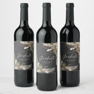 Graduate favour pampas eucalyptus floral black wine label