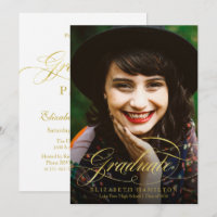 Graduate Foil Gold Classy Script Grad Party Photo