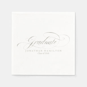 Graduate Foil Silver Fancy Calligraphy Graduation Napkin