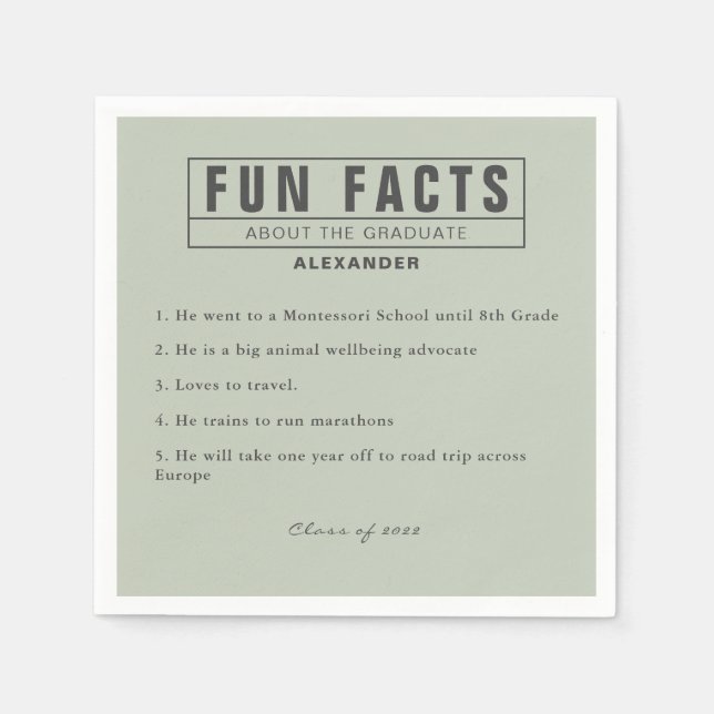 Graduate Fun Facts Eucalyptus Green Paper Napkin (Front)