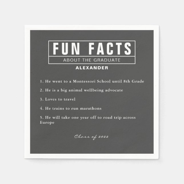 Graduate Fun Facts Grey Charcoal Paper Napkin (Front)