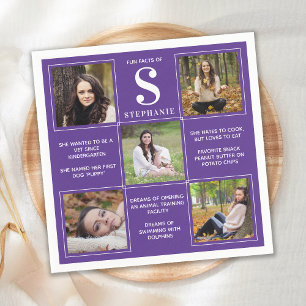 Graduate Fun Facts Photo Collage Purple Graduation Napkin