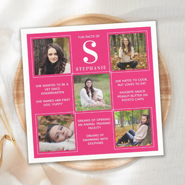 Graduate Fun Facts Pink Graduation Photo Collage  Napkin (Creator Uploaded)