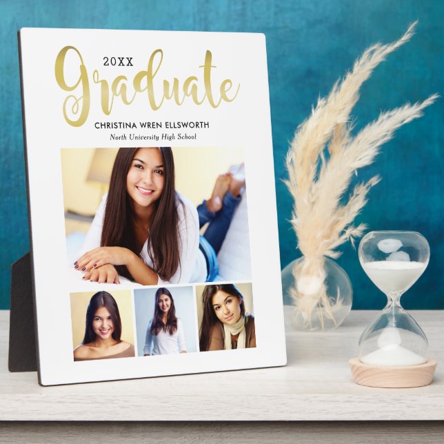 Graduate Gold 4 Photo Personalised Plaque (Side)