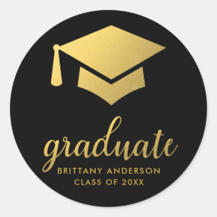Graduate Gold and Black Classic Round Sticker