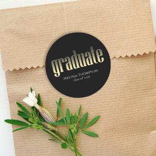 Graduate Gold Black Simple Minimalist Grad  Classic Round Sticker