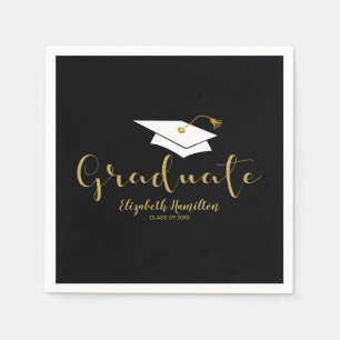 Graduate Gold Calligraphy Grad Cap Graduation Napkin