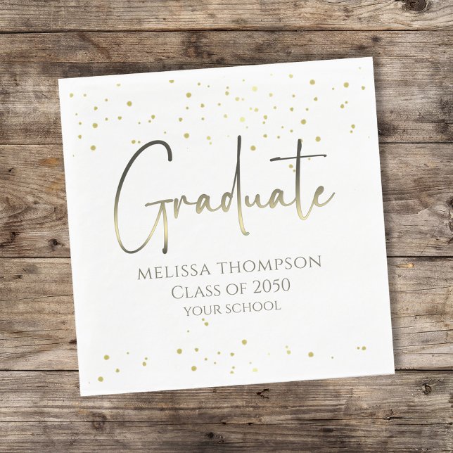 Graduate Gold Confetti Modern Calligraphy Luncheon Napkin (Creator Uploaded)
