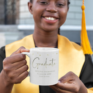 Graduate Gold Confetti Modern Calligraphy Script Coffee Mug