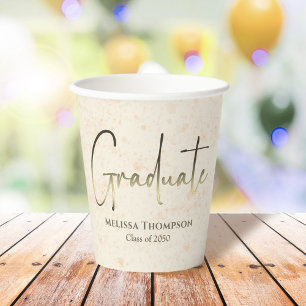 Graduate Gold Confetti Modern Calligraphy Script Paper Cups