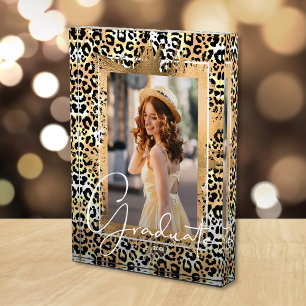  Graduate Gold Faux Foil on Leopard Print Photo Bl Block
