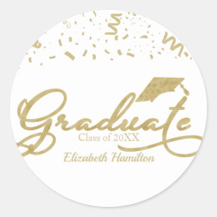 Graduate Gold Foil Graduation Party Black Classic  Round Sticker