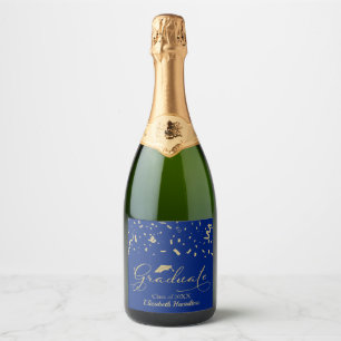 Graduate Gold Foil Graduation Party Blue Sparkling Wine Label