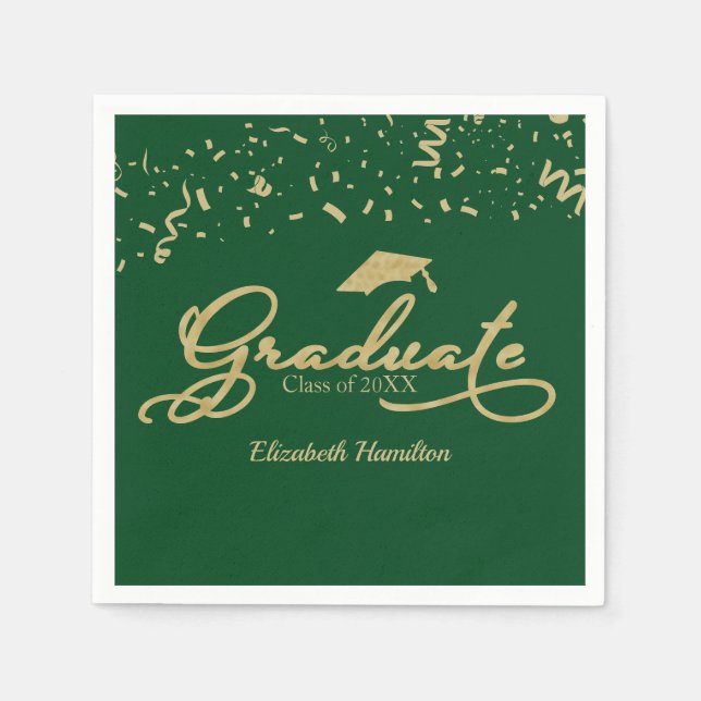 Graduate Gold Foil Graduation Party Green Napkin (Front)
