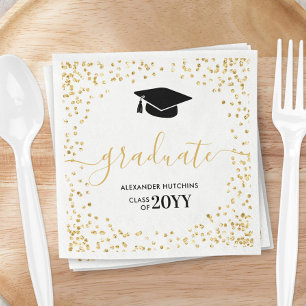 Graduate Gold Glitter Confetti Graduation Party Napkin