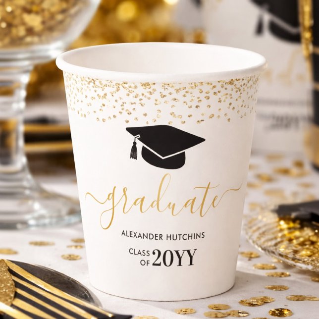 Graduate Gold Glitter Confetti Graduation Party Paper Cups (Creator Uploaded)