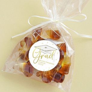 Graduate Gold Grad Calligraphy Graduation Cap Classic Round Sticker