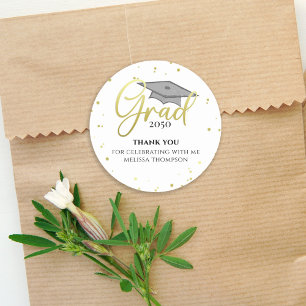 Graduate Gold Grad Calligraphy Return Thank You Classic Round Sticker