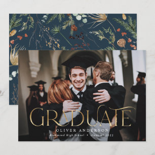 Graduate gold photo watercolor botanical floral an announcement