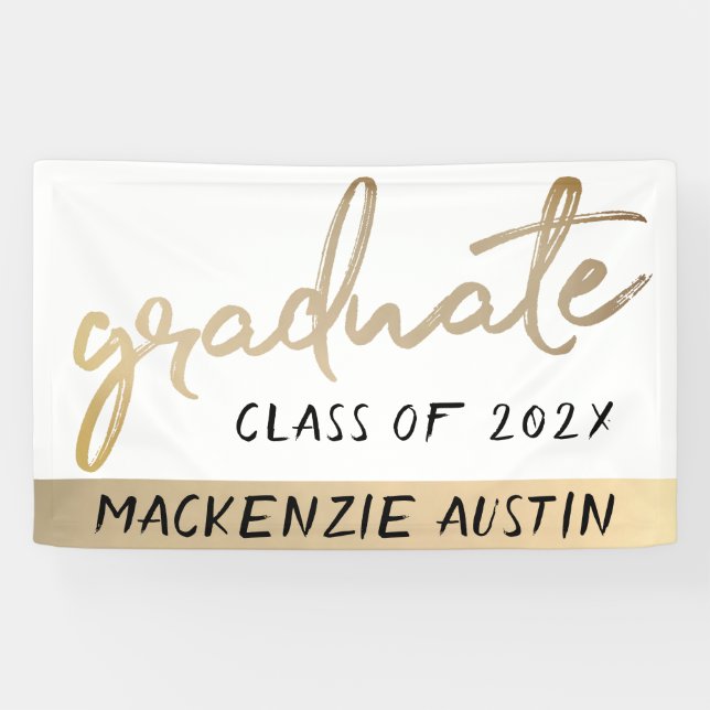 Graduate Gold Script | Classy Brush with Year Banner (Horizontal)