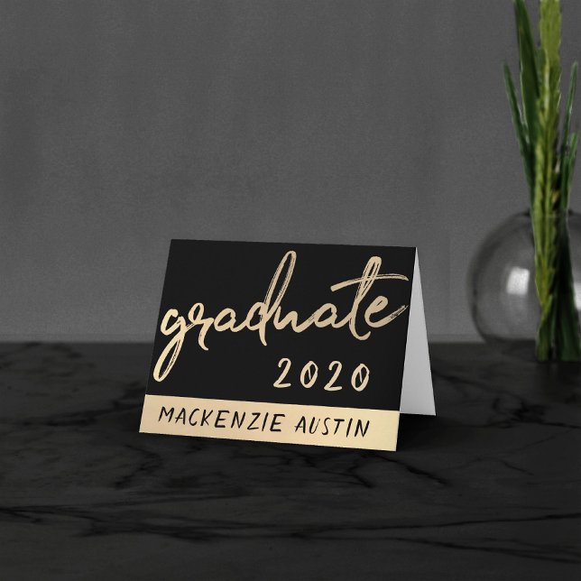 Graduate Gold Script | Classy Brush with Year Thank You Card (Creator Uploaded)