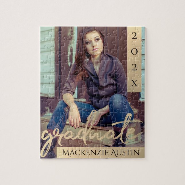 Graduate Gold Script | Elegant Grad Photo Keepsake Jigsaw Puzzle (Vertical)
